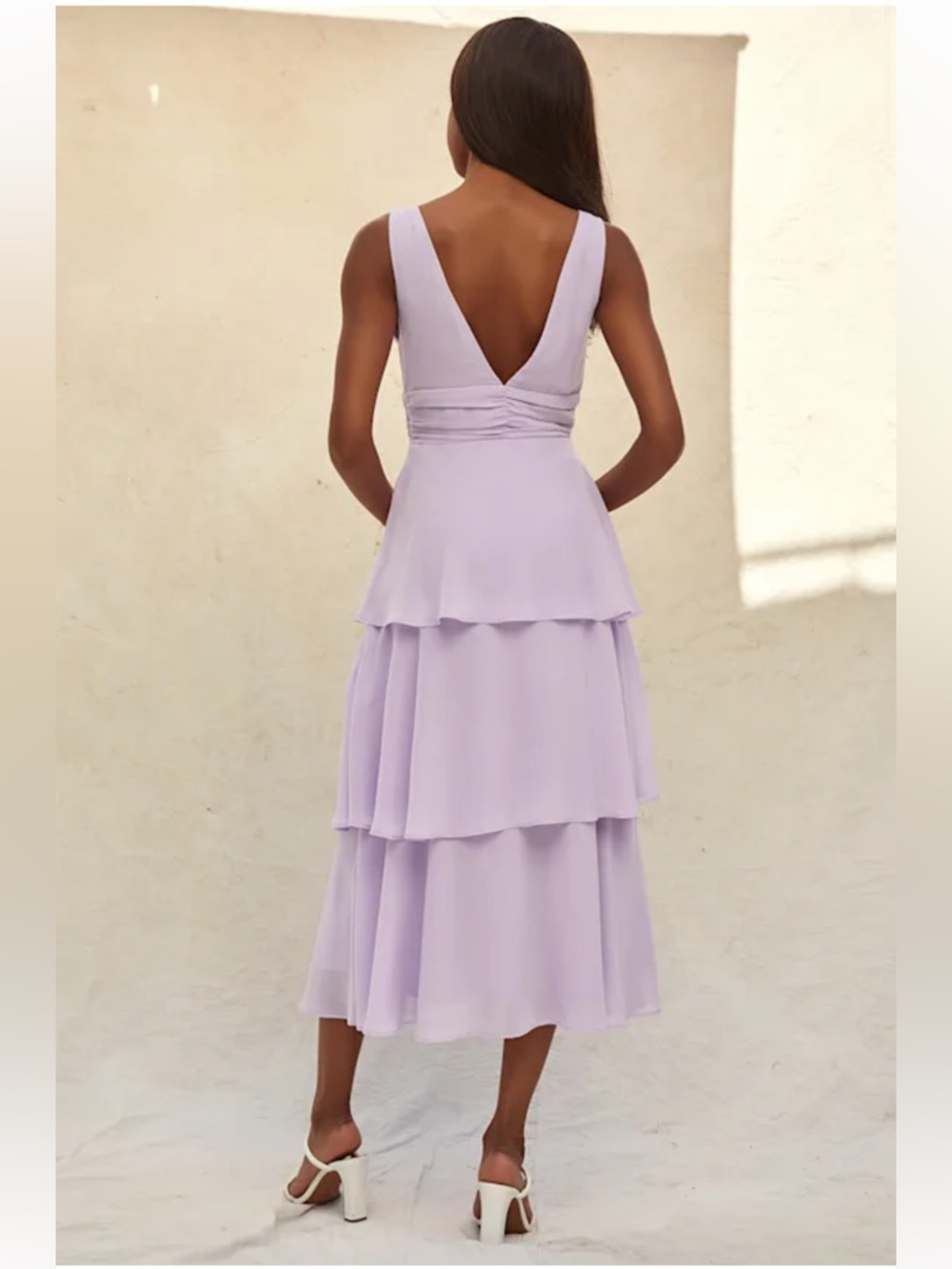 Lulu’s Celebration Time Lavender Sleeveless Tiered Midi Dress - Picture 3 of 8